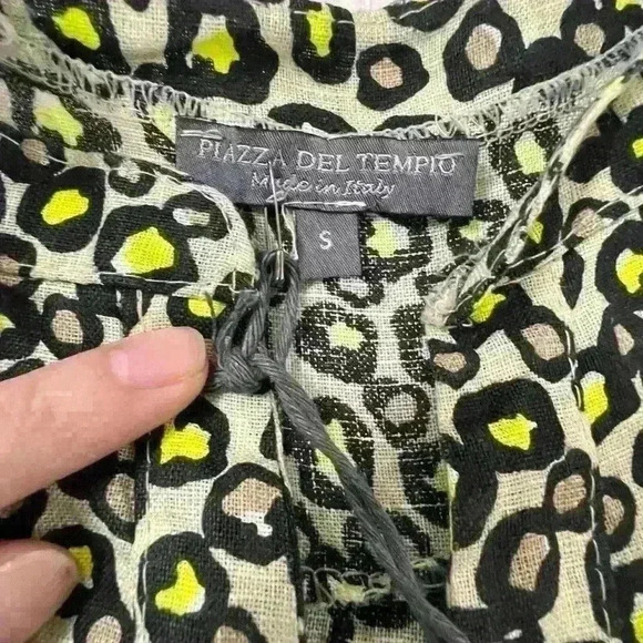 PLAZZA DEL TEMPIO Made in Italy 100% Linen Midi Dress Cheetah Print Sz S NWT - Picture 2 of 11